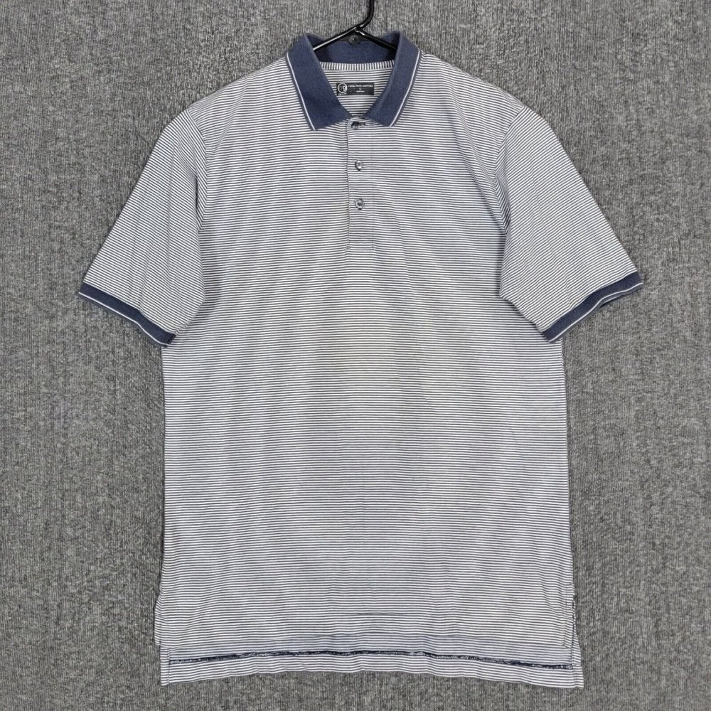 MG Golf Polo Shirt Mens Large Blue White Stripe 100% Pima Cotton